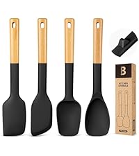 Cooking Spoon for Nonstick Cookwares, Great for Cooking and Serving Sturdy BPA-Free Matte Silicone, Wood Handle Spoon for Mixing, Scoop, and Scrape (Black & Grey, 11.4 inch)
