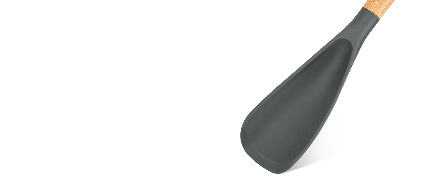 Cooking Spoon for Nonstick Cookwares, Great for Cooking and Serving Sturdy BPA-Free Matte Silicone, Wood Handle Spoon for Mixing, Scoop, and Scrape (Black & Grey, 11.4 inch)