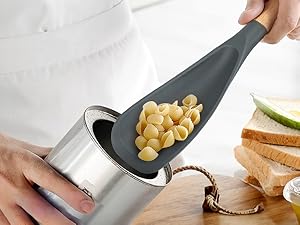 Cooking Spoon for Nonstick Cookwares, Great for Cooking and Serving Sturdy BPA-Free Matte Silicone, Wood Handle Spoon for Mixing, Scoop, and Scrape (Black & Grey, 11.4 inch)