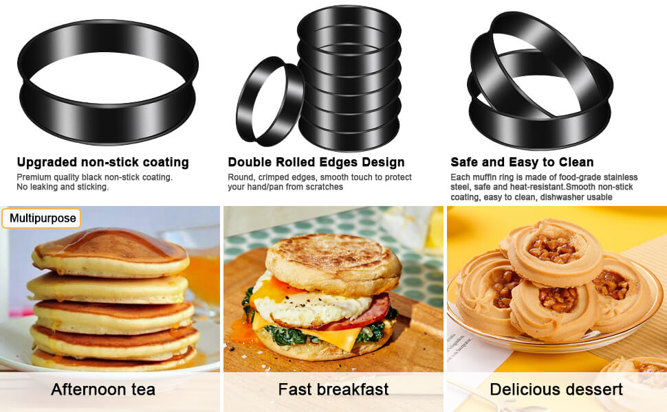 4Pack Crumpet Rings NONSTICK English Muffin Rings 4