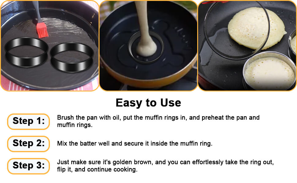 4Pack Crumpet Rings NONSTICK English Muffin Rings 4