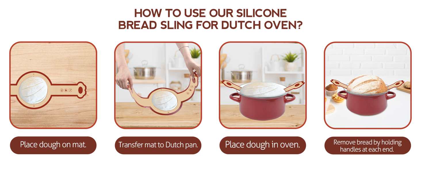 Silicone Sourdough Bread Sling Mat for Dutch Oven, 2 Pack Non-Stick & Easy Clean Reusable sourdough mat, Easy and Stable to Transfer Sourdough Bread, Round