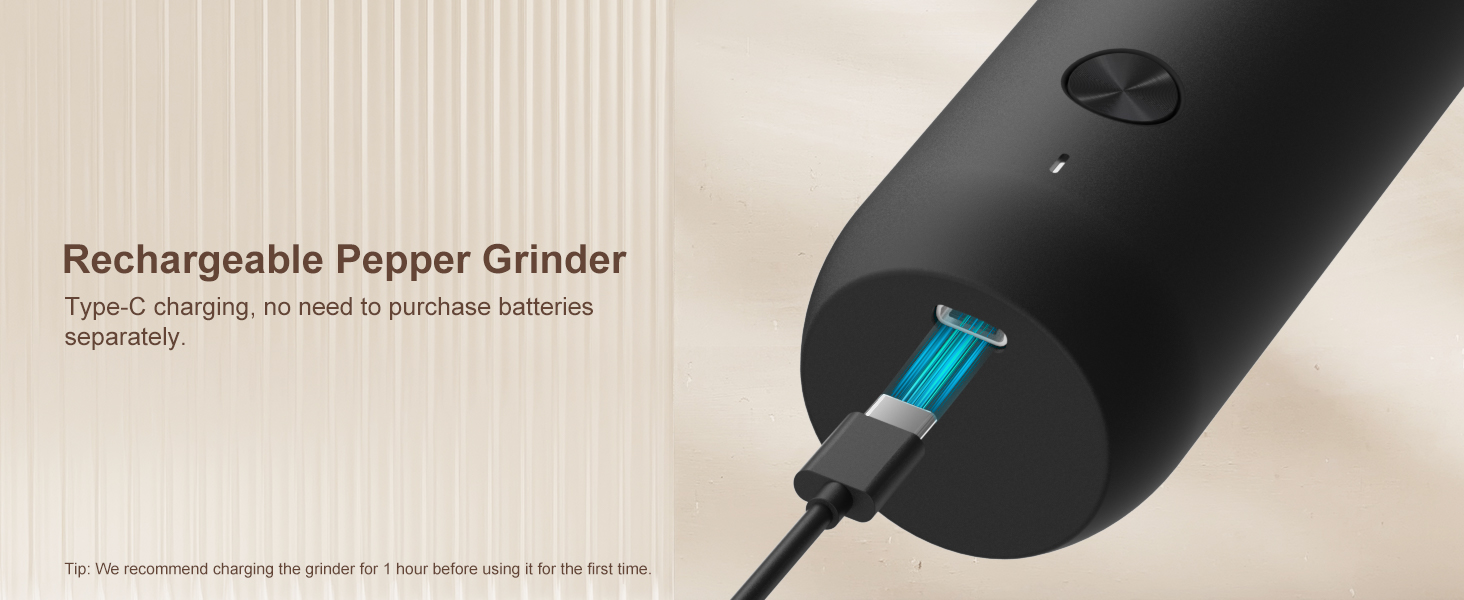 Ultrean Pepper Grinder, Rechargeable Salt and Pepper Grinder with 6 Adjustable Coarseness, LED Light, Automatic Grinder for Kitchen, Home and Kitchen Appliances Birthday Gifts for Women, Black