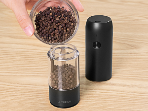 Ultrean Pepper Grinder, Rechargeable Salt and Pepper Grinder with 6 Adjustable Coarseness, LED Light, Automatic Grinder for Kitchen, Home and Kitchen Appliances Birthday Gifts for Women, Black