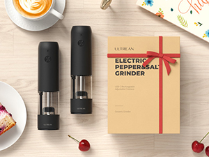 Ultrean Pepper Grinder, Rechargeable Salt and Pepper Grinder with 6 Adjustable Coarseness, LED Light, Automatic Grinder for Kitchen, Home and Kitchen Appliances Birthday Gifts for Women, Black