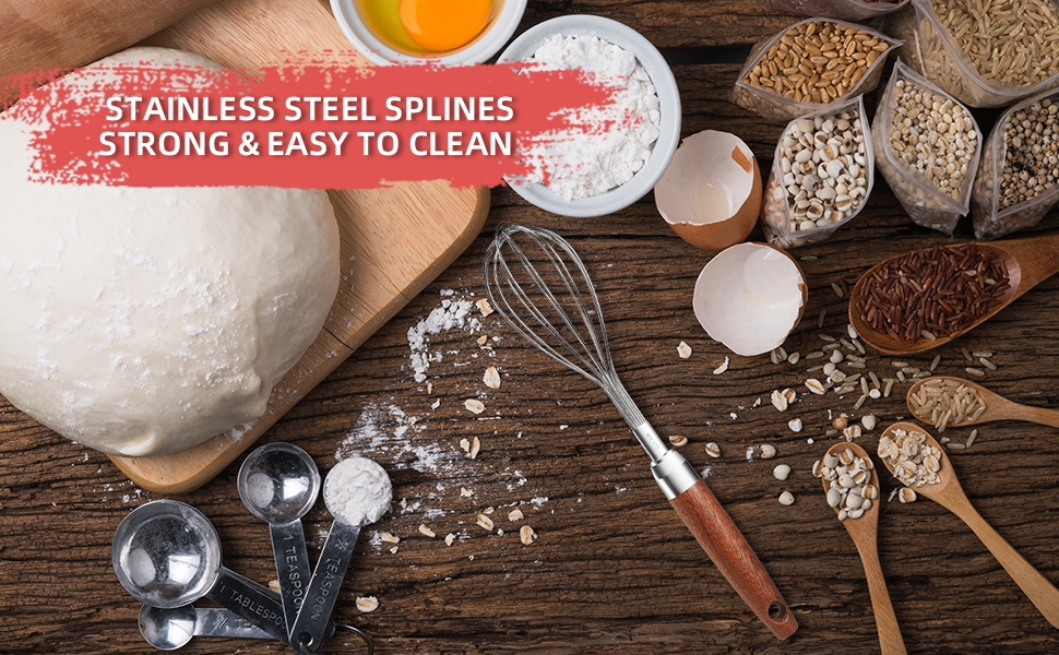 Stainless Steel Wire Whisk for Cooking- Wooden Handle Kitchen Multi Function Non Stick Balloon Whisk Egg Beater for Blending Whisking Beating Frothing Stirring Batters (9