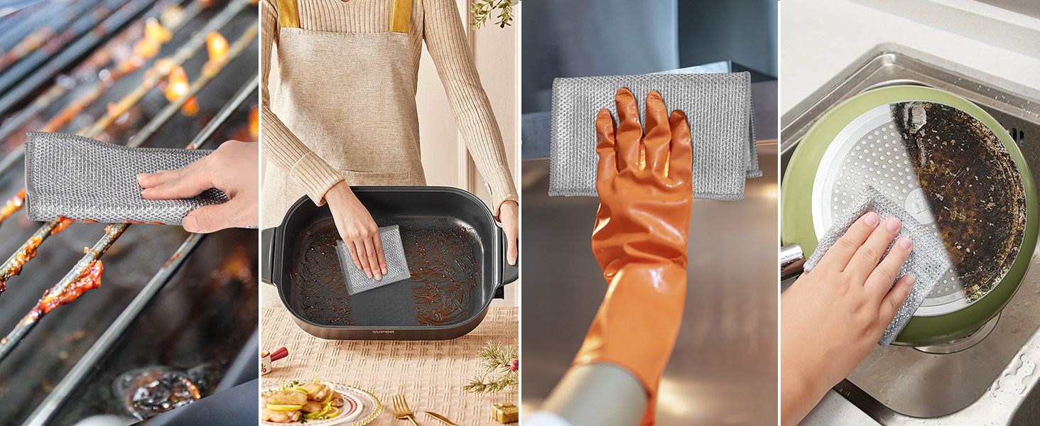 AIDEA Non Scratch Wire Dishcloth 24PK, Wire Dishwashing Rag for Wet and Dry, Dish Cloths for Washing Dishes, Cleaning Pads Steel Scrubber for Cookware, Sinks, Dishes, Stove Tops, 7