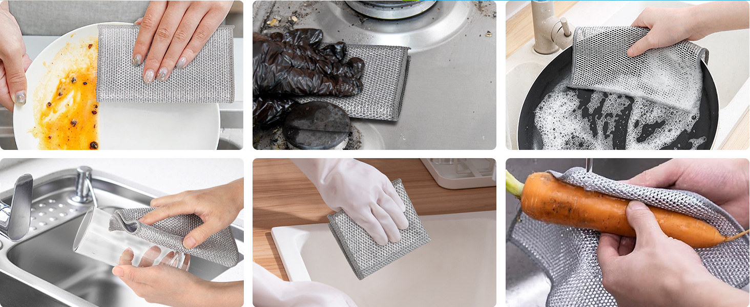 AIDEA Non Scratch Wire Dishcloth 24PK, Wire Dishwashing Rag for Wet and Dry, Dish Cloths for Washing Dishes, Cleaning Pads Steel Scrubber for Cookware, Sinks, Dishes, Stove Tops, 7