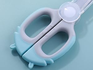 Baby Food Scissors Kicthen Shears - Healthy Portable Cute Kitchen Scissors with Dust Cover and Storage Travel Case - Ideal for Cutting Meat, Chicken, Vegetables, Fruits(Bee Blue+Panda Pink)