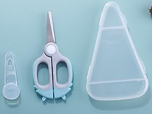 Baby Food Scissors Kicthen Shears - Healthy Portable Cute Kitchen Scissors with Dust Cover and Storage Travel Case - Ideal for Cutting Meat, Chicken, Vegetables, Fruits(Bee Blue+Panda Pink)