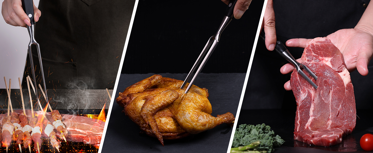 linoroso Meat Carving Fork 12.5 inch, Razor Sharp Carving Fork Barbecue Fork BBQ Tools Meat Forks Stainless Steel