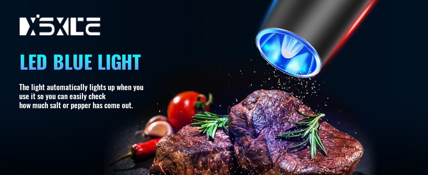 Rechargeable Pepper and Salt Grinder Set, whit Gravity Sensing Switch and LED Light, One Hand Automatic Operation -Black/2 Pack