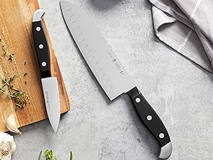HENCKELS Premium Quality Statement 15-Piece Knife Set with Block and Knife Sharpener, Razor-Sharp, German Engineered Knife Informed by over 100 Years of Masterful Knife Making, Black Block