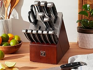 HENCKELS Premium Quality Statement 15-Piece Knife Set with Block and Knife Sharpener, Razor-Sharp, German Engineered Knife Informed by over 100 Years of Masterful Knife Making, Black Block