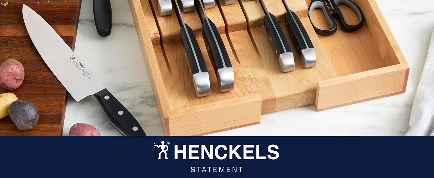 HENCKELS Premium Quality Statement 15-Piece Knife Set with Block and Knife Sharpener, Razor-Sharp, German Engineered Knife Informed by over 100 Years of Masterful Knife Making, Black Block
