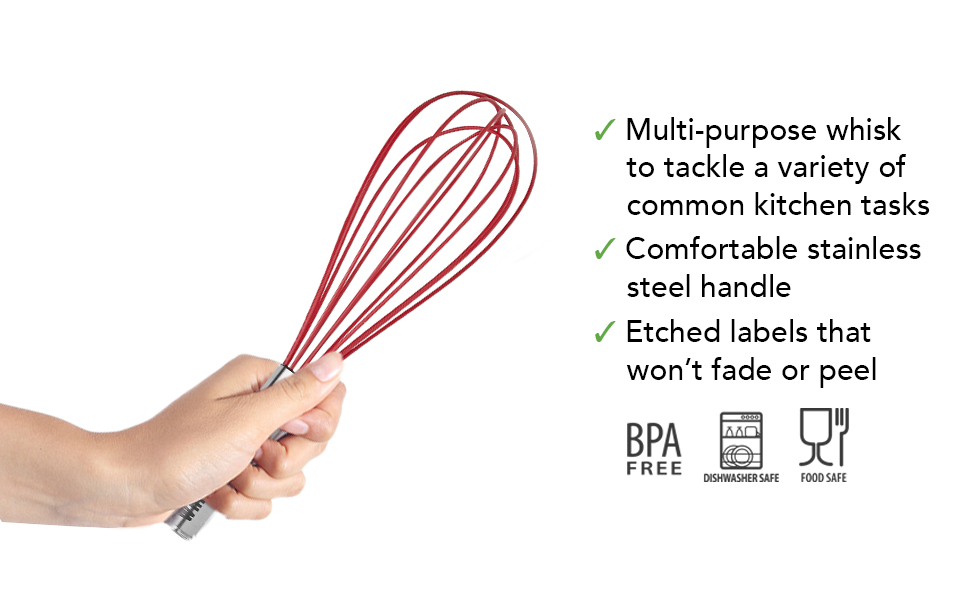 Tovolo Balloon Whisk 11 in Whip Whisk for Cooking Blending Mixing Stirring Whipping Beating, Dishwasher Safe Silicone Coated Wire Handheld Large Heavy Duty Multi Function Whip Whisking Mixer, Black