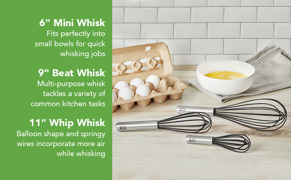 Tovolo Balloon Whisk 11 in Whip Whisk for Cooking Blending Mixing Stirring Whipping Beating, Dishwasher Safe Silicone Coated Wire Handheld Large Heavy Duty Multi Function Whip Whisking Mixer, Black