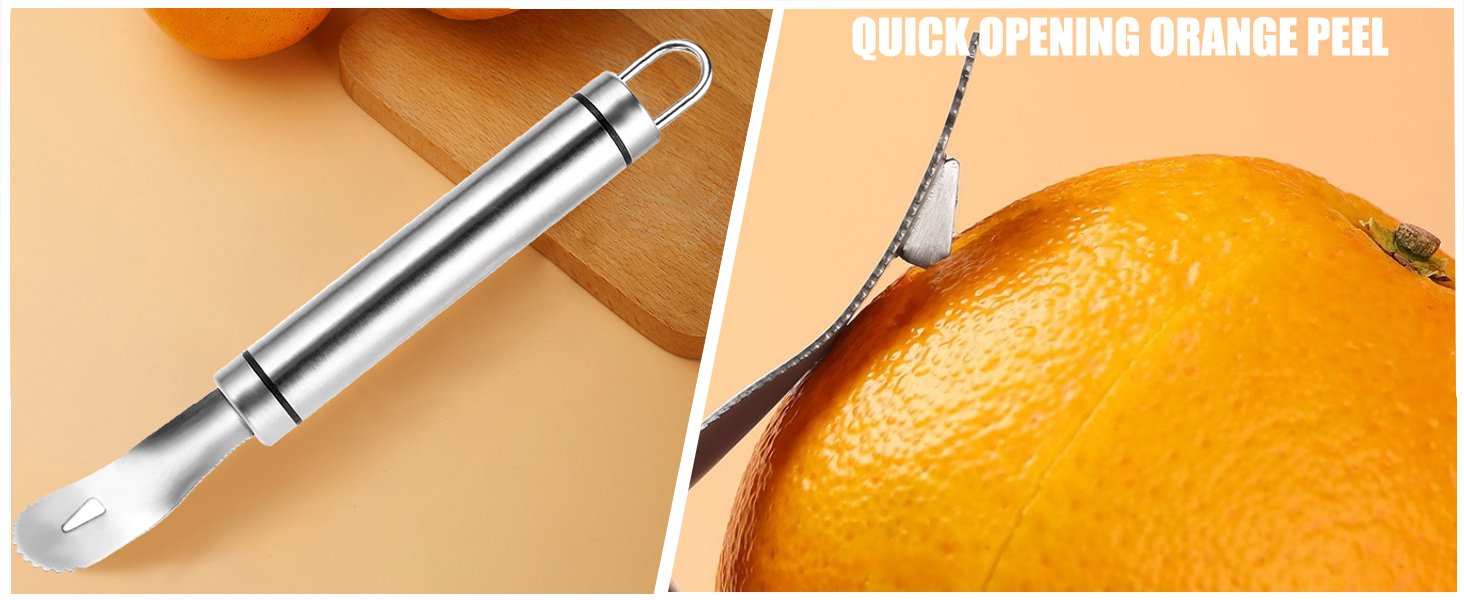 Stainless Steel Orange Peeler Easy and Quick Peeling Long Handle Orange Citrus Peeler Tool Triangle Shovel and Serrated Shovel Orange Peeler Creative Kitchen Gadgets