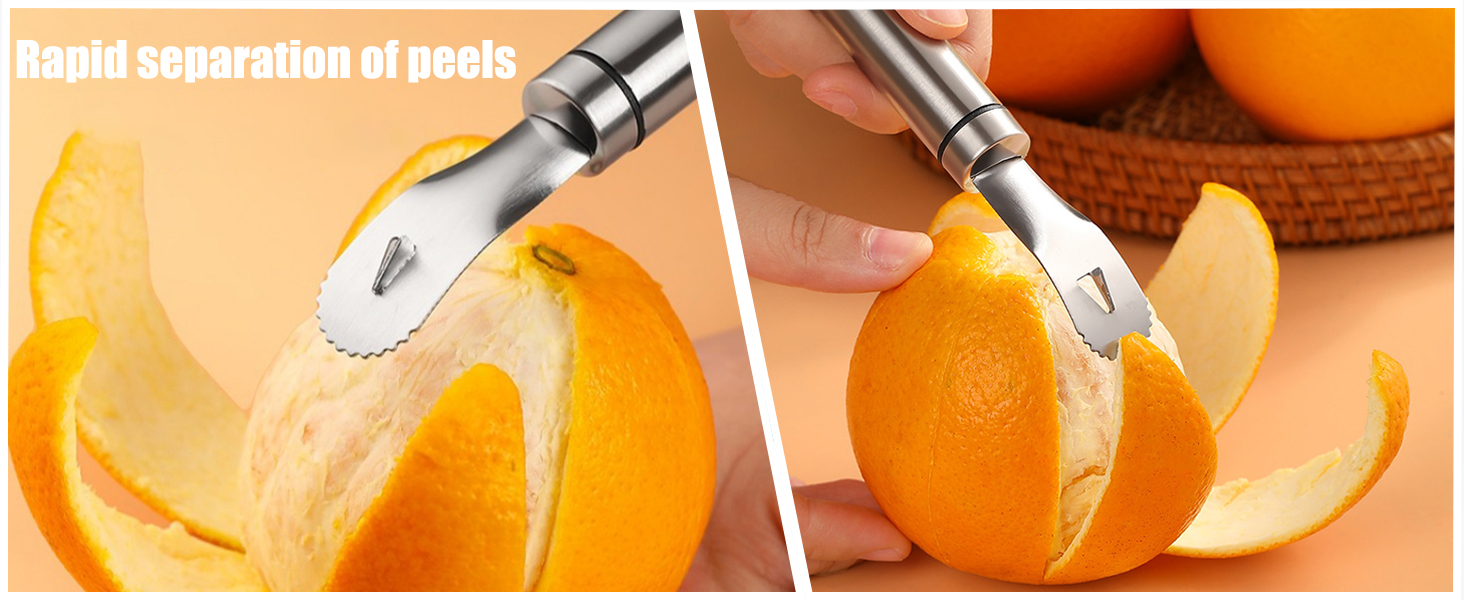 Stainless Steel Orange Peeler Easy and Quick Peeling Long Handle Orange Citrus Peeler Tool Triangle Shovel and Serrated Shovel Orange Peeler Creative Kitchen Gadgets