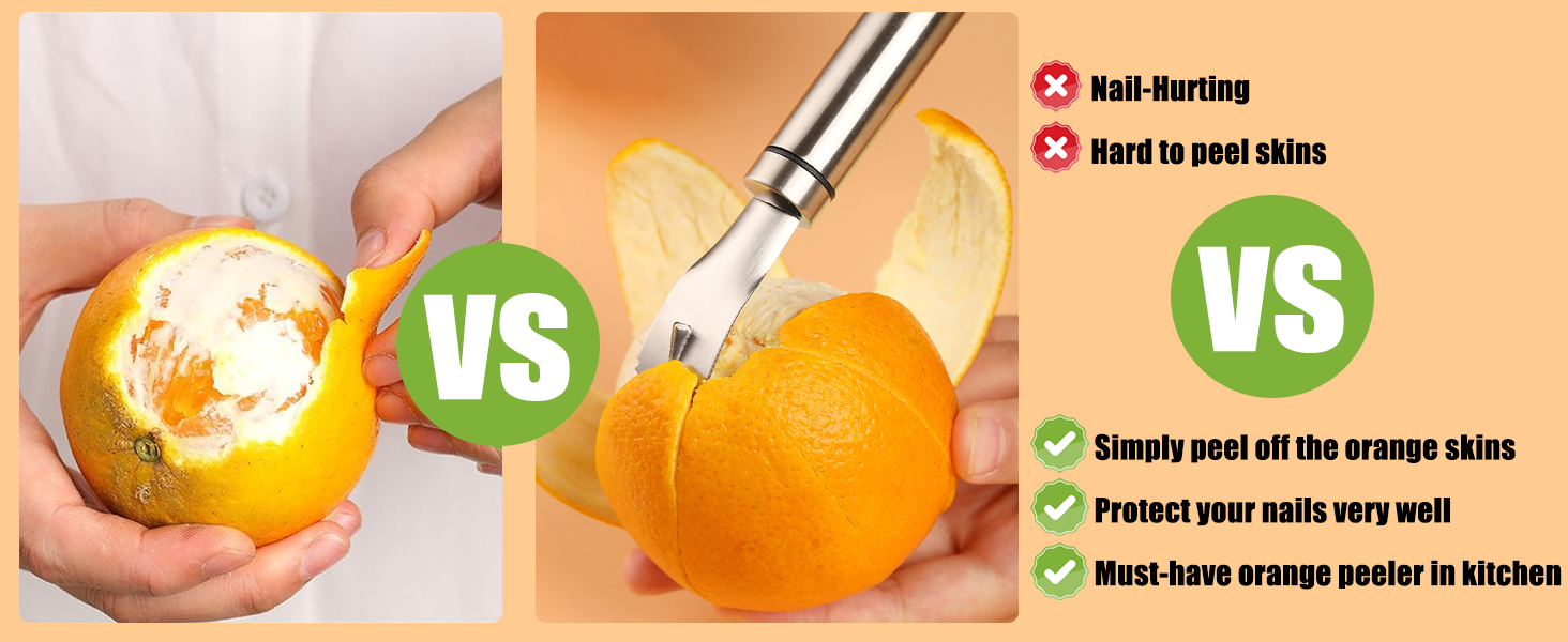 Stainless Steel Orange Peeler Easy and Quick Peeling Long Handle Orange Citrus Peeler Tool Triangle Shovel and Serrated Shovel Orange Peeler Creative Kitchen Gadgets