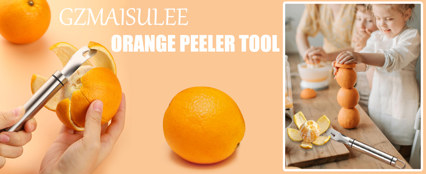 Stainless Steel Orange Peeler Easy and Quick Peeling Long Handle Orange Citrus Peeler Tool Triangle Shovel and Serrated Shovel Orange Peeler Creative Kitchen Gadgets