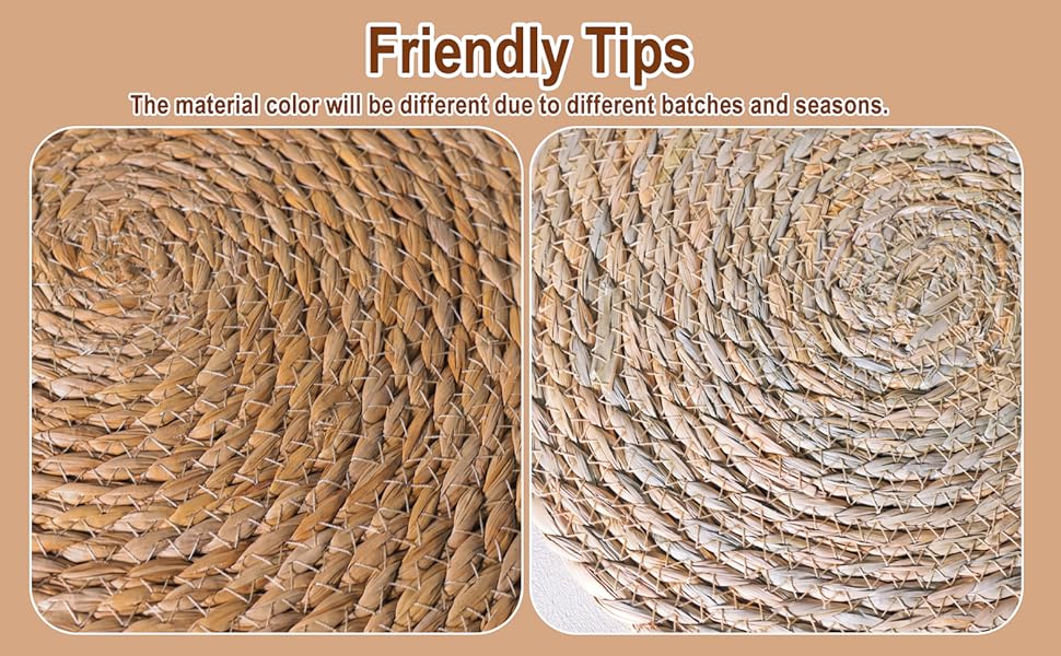 Round Woven Placemats 12 inch Set of 10 - Boho Rattan Placemats Natural Water Hyacinth Placemat, Farmhouse Weave Place Mats, Rustic Braided Wicker Table Mats for Dining Table,Home,Wedding