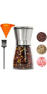 Pepper Grinder Salt Grinder Wooden Pepper Mill Grinder w/Adjustable Coarse, 5 inch Tall Wood Refillable Manual Pepper Grinder Mill Peppermill for Black Peppercorn, Easy Clean