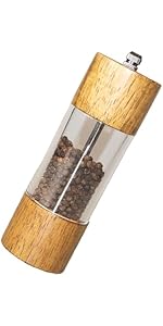 Pepper Grinder Salt Grinder Wooden Pepper Mill Grinder w/Adjustable Coarse, 5 inch Tall Wood Refillable Manual Pepper Grinder Mill Peppermill for Black Peppercorn, Easy Clean