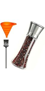 Pepper Grinder Salt Grinder Wooden Pepper Mill Grinder w/Adjustable Coarse, 5 inch Tall Wood Refillable Manual Pepper Grinder Mill Peppermill for Black Peppercorn, Easy Clean