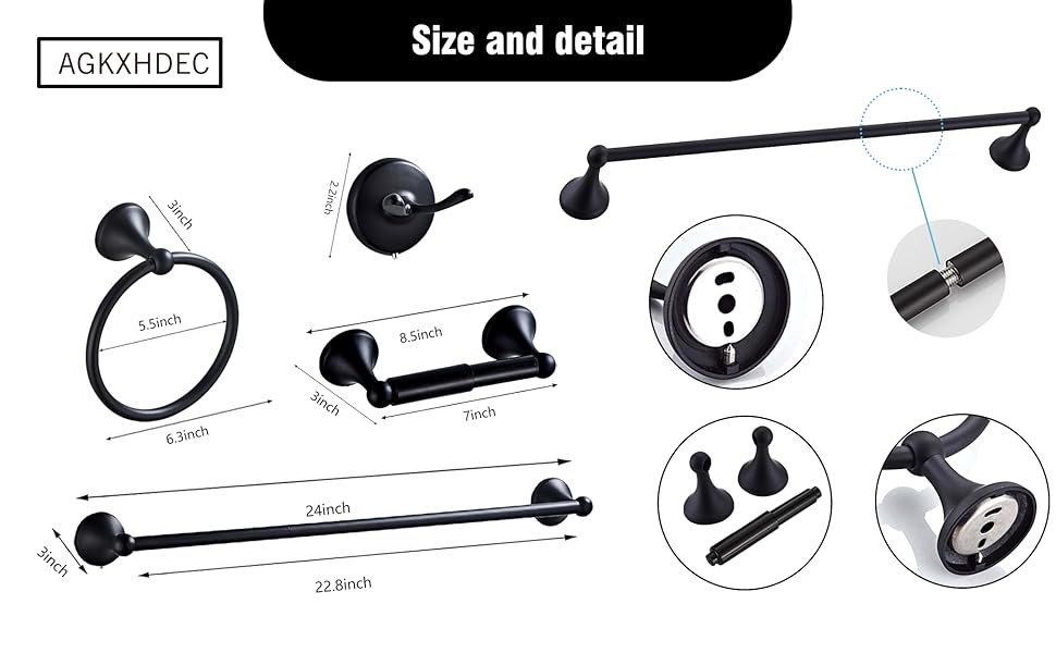 4-Piece Bathroom Hardware Set: Oil-Rubbed Bronze Bathroom Accessory Set, Towel Bars,Towel Ring,Toilet Paper Holder,Robe Hook, Wall Mounted,Optional Install Longer or Shorter Towel bar