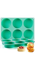 4Inch Round Silicone Mold for Baking, 3Pcs Large Silicone Muffin Top Pan Non-Stick, 6-Cavity Baking Mold for Breakfast Sandwiches Hamburger Egg Whoopie Pie