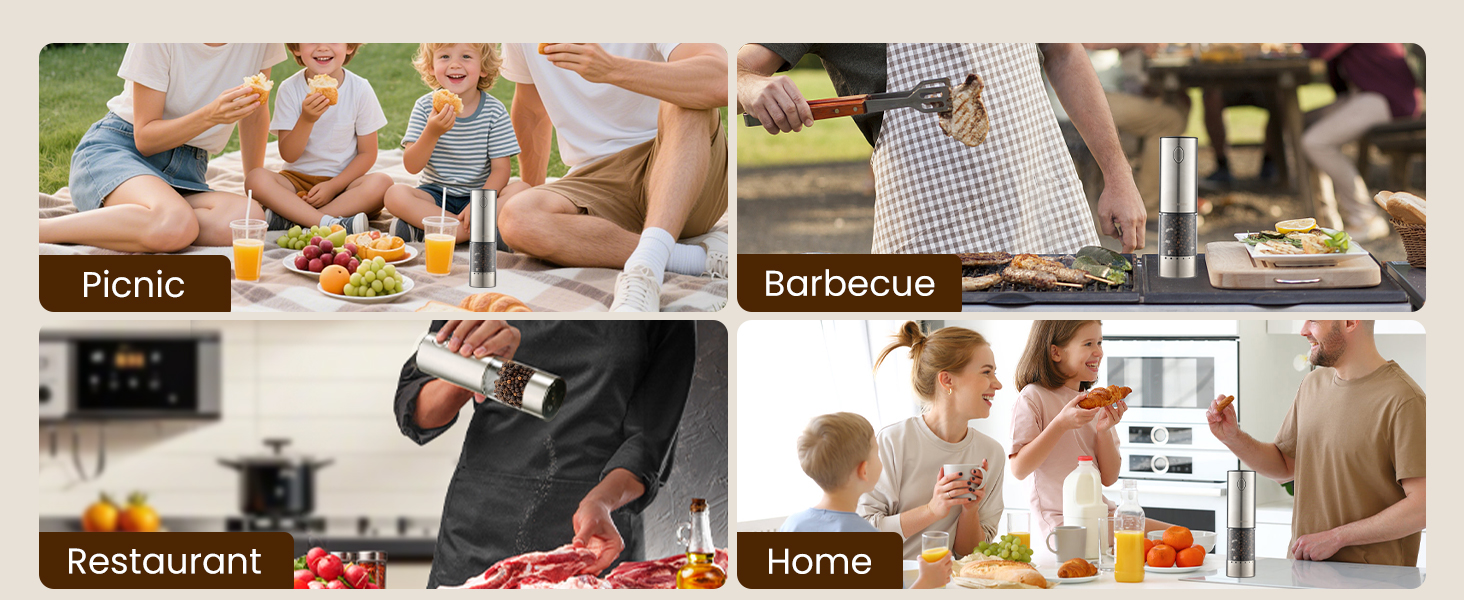 Electric Salt and Pepper Grinder Set - Birthday Kitchen Gifts for Women, Mom, Rechargeable with LED Lights, Stainless Steel Automatic Mill, Adjustable Coarseness, Large Capacity, Silver