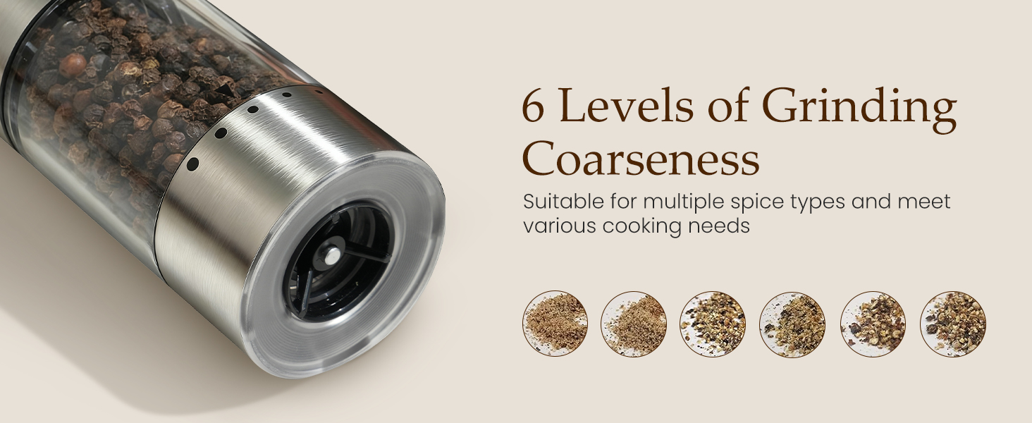 Electric Salt and Pepper Grinder Set - Birthday Kitchen Gifts for Women, Mom, Rechargeable with LED Lights, Stainless Steel Automatic Mill, Adjustable Coarseness, Large Capacity, Silver