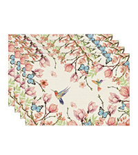 Artoid Mode Blue Birds Flowers Blossom Placemats Set of 4, 12x18 Inch Table Mats for Table Runner Party Kitchen Dining Decoration