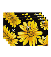 Artoid Mode Blue Birds Flowers Blossom Placemats Set of 4, 12x18 Inch Table Mats for Table Runner Party Kitchen Dining Decoration