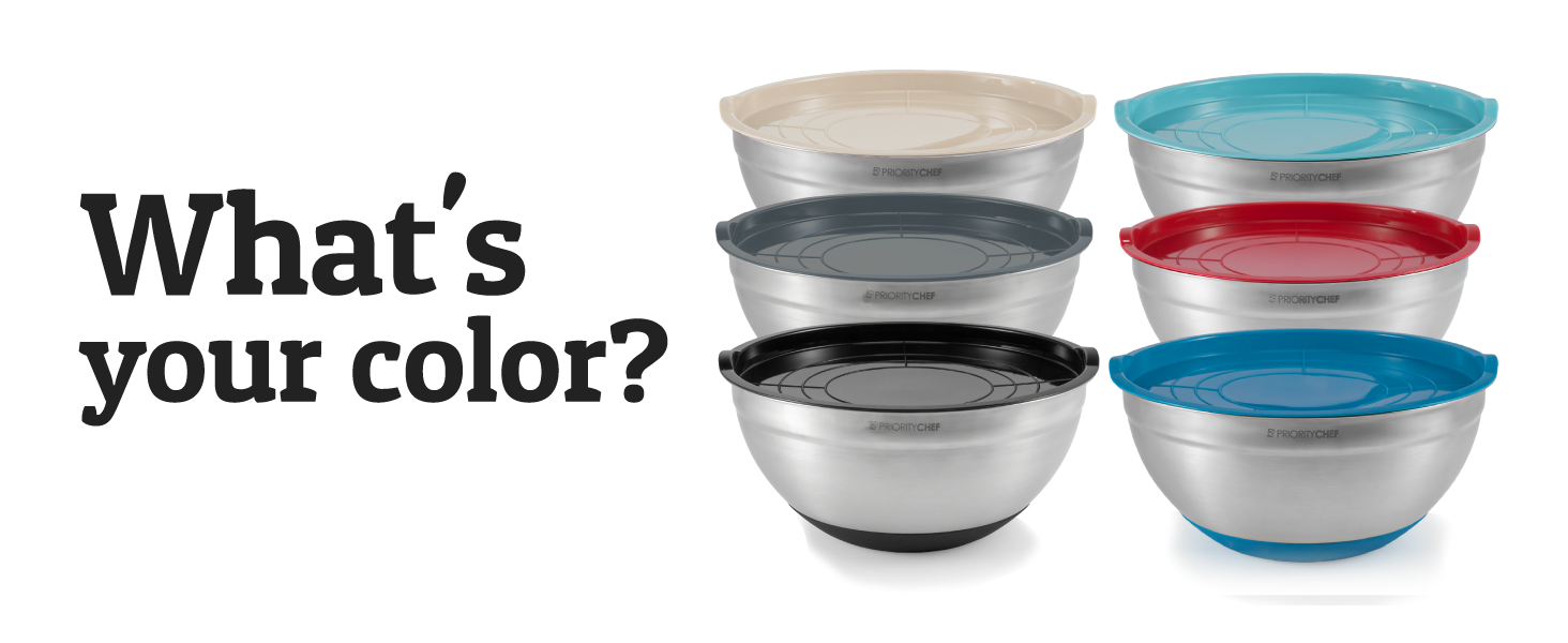 Priority Chef 6Pc Large Mixing Bowls With Lids Set with Non-Slip Bases, Stainless Steel Mixing Bowl Set, 6 Airtight Lids and 3 Graters, Khaki