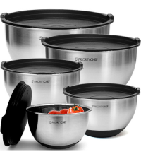 Priority Chef 6Pc Large Mixing Bowls With Lids Set with Non-Slip Bases, Stainless Steel Mixing Bowl Set, 6 Airtight Lids and 3 Graters, Khaki