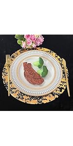 Disposable Gold Placemats Set of 50 Metallic Thin Round 13 Inch Gold Doilies Mesh Pressed Fall Table Placemates 50 Pack Gold Charger Plates for Wedding, Birthday Party