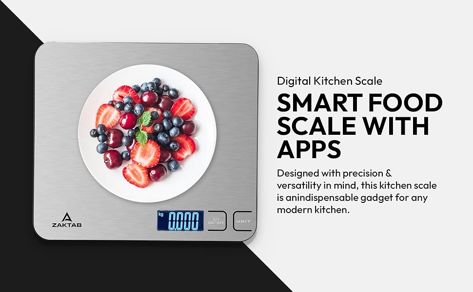 Smart Food Scale with App, Digital Kitchen Scale, Baking Scale, Calorie Scale, Nutritional Calculator, 1g/33lb Capacity, Stainless Steel, Grams/Ounces, LCD Display