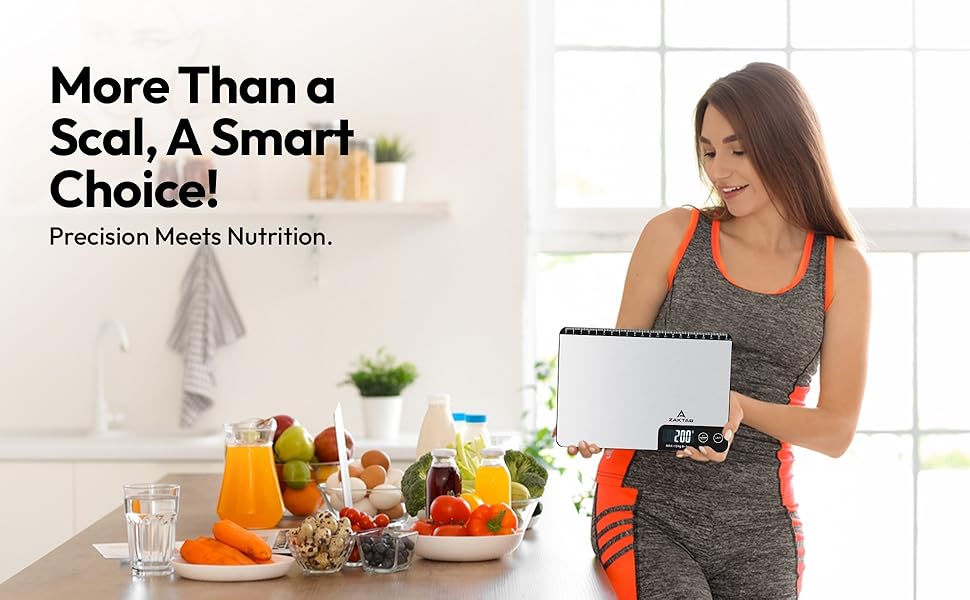 Smart Food Scale with App, Digital Kitchen Scale, Baking Scale, Calorie Scale, Nutritional Calculator, 1g/33lb Capacity, Stainless Steel, Grams/Ounces, LCD Display