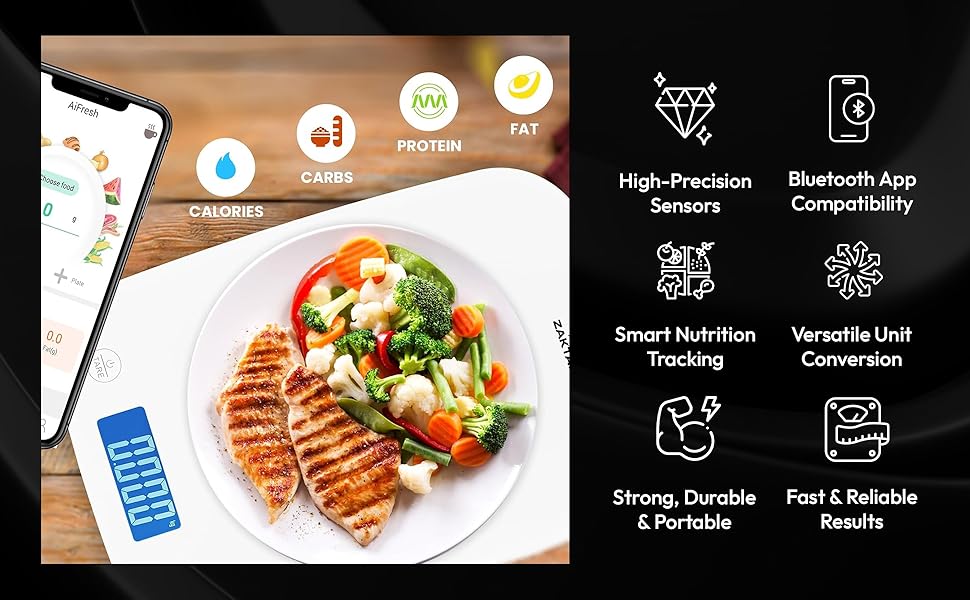 Smart Food Scale with App, Digital Kitchen Scale, Baking Scale, Calorie Scale, Nutritional Calculator, 1g/33lb Capacity, Stainless Steel, Grams/Ounces, LCD Display