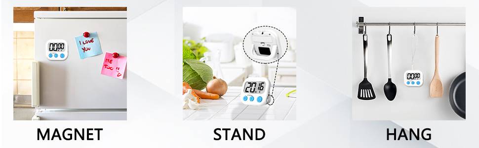 ZILLEEN Kitchen Timer Digital with Magnetic Back for Kids Classroom, White 6 Pack