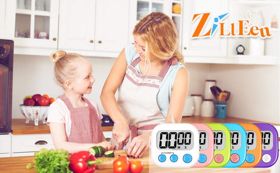 ZILLEEN Kitchen Timer Digital with Magnetic Back for Kids Classroom, White 6 Pack