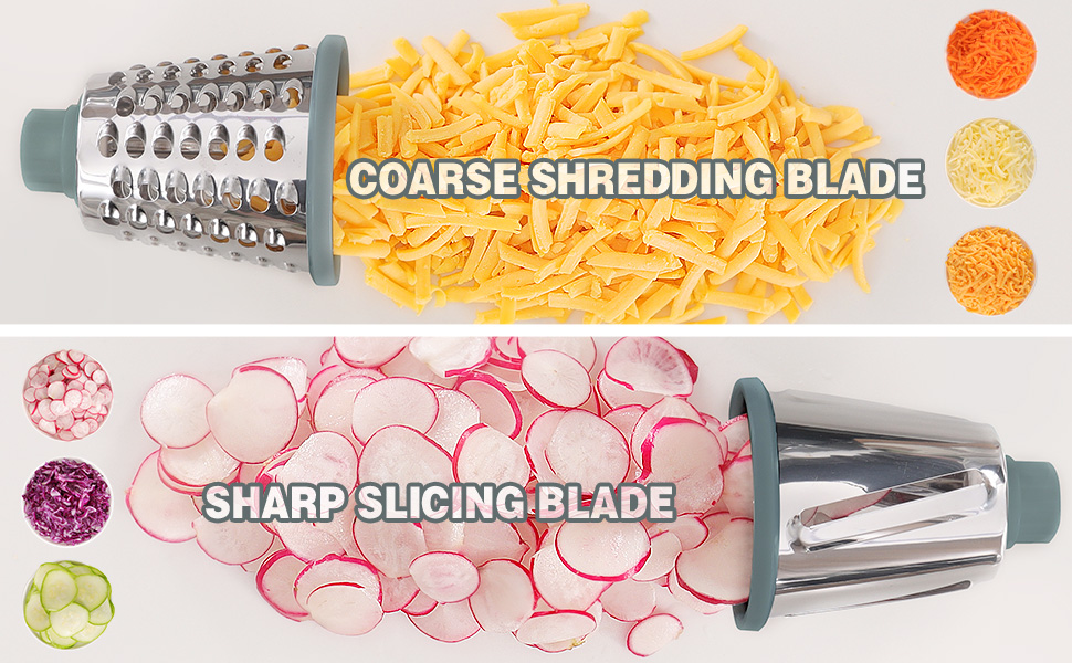 Cheese Grater Cheese Shredder with 3 Interchangeable Blades, Rotary Cheese Grater Manual Vegetable Slicer with Non-slip Suction Base Peanut Nuts Grinder Vegetable Shredder Clear