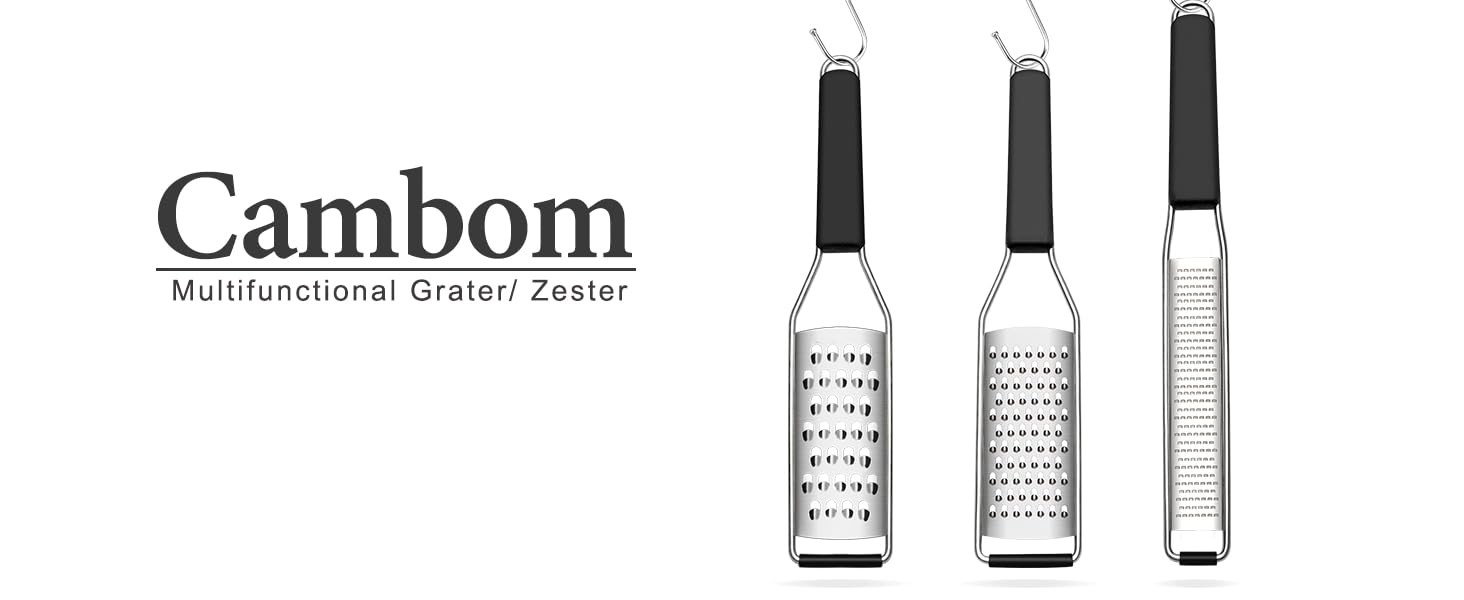 Cambom Lemon & Citrus Zester, Cheese Graters with Stainless Steel Sharp Blade for Parmesan Cheese, Ginger, Garlic, Nutmeg, Chocolate, Vegetables, Fruits, Dishwasher Safe Shredder Fine Blade