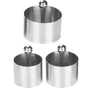 VOSAREA 3PCS Sushi Molds Onigiri Sushi Making Molds Stainless Steel Round Pastry Ring Cake Forming Rings with Pusher Food Presentation Rings Tuna Tartare Mold