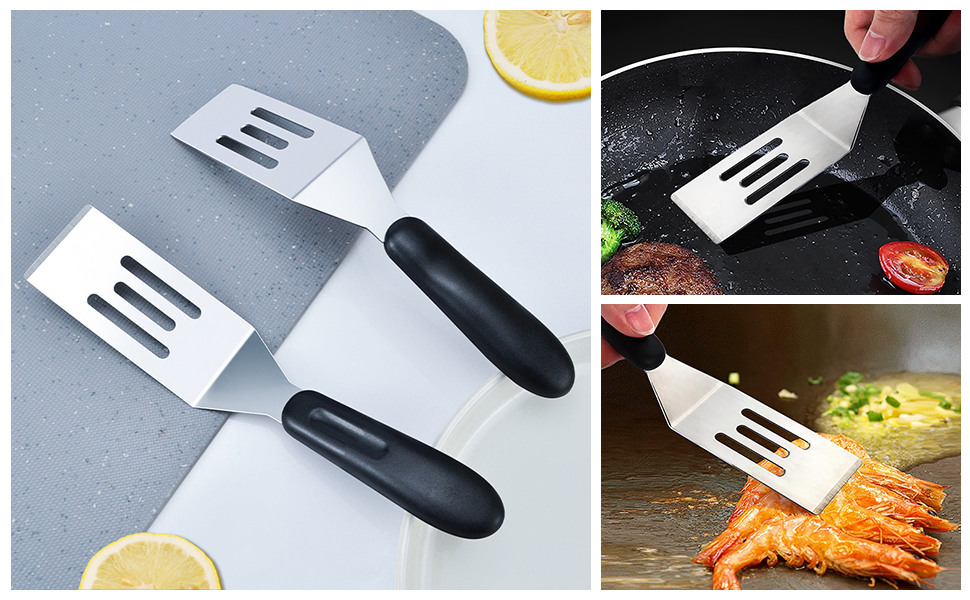 【2 Pack】 Small Metal Spatula Set, Mini Stainless Steel Serving Spatulas for Kitchen Use, Ideal for Flipping Pancake, Brownie, Cookie, Cake, Egg – Professional Cooking & Baking Utensil