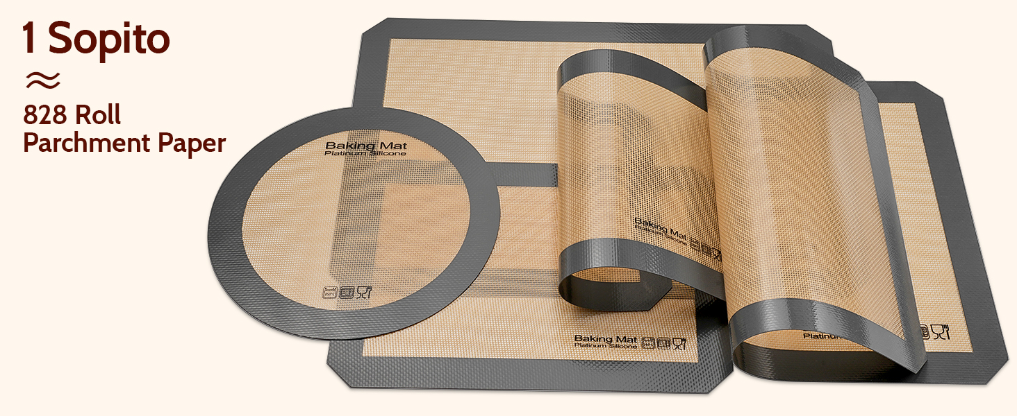 Silicone Baking Mat - Sopito Platinum Silicone - Non-Stick, Food Safe, Reusable Baking Sheet Liner, 5Pcs Set for Half Sheet Size Tray & Quarter Size Tray and 9'' Pizza pan, Grey