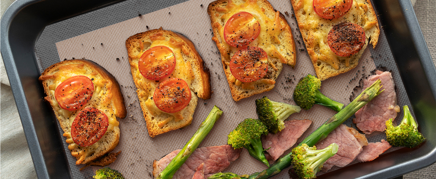 Silicone Baking Mat - Sopito Platinum Silicone - Non-Stick, Food Safe, Reusable Baking Sheet Liner, 5Pcs Set for Half Sheet Size Tray & Quarter Size Tray and 9'' Pizza pan, Grey