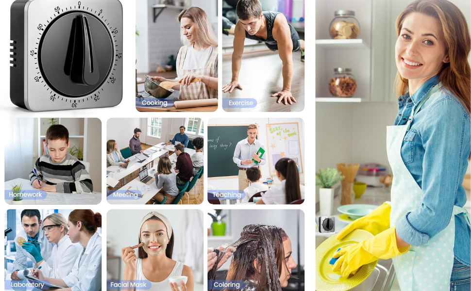 Kitchen Timers for Cooking, Chef Cooking Timer Clock with Loud Alarm,100% Mechanical Desk Timer - No Batteries Required - Magnetic Backing, Exquisite Stainless Steel Body - Countdown Reminder Magnetic